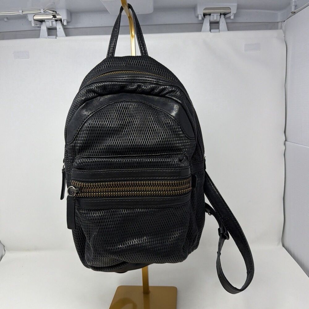 Frye 34DB0283 Black Leather Backpack Womens Textured Multi Zip Bag